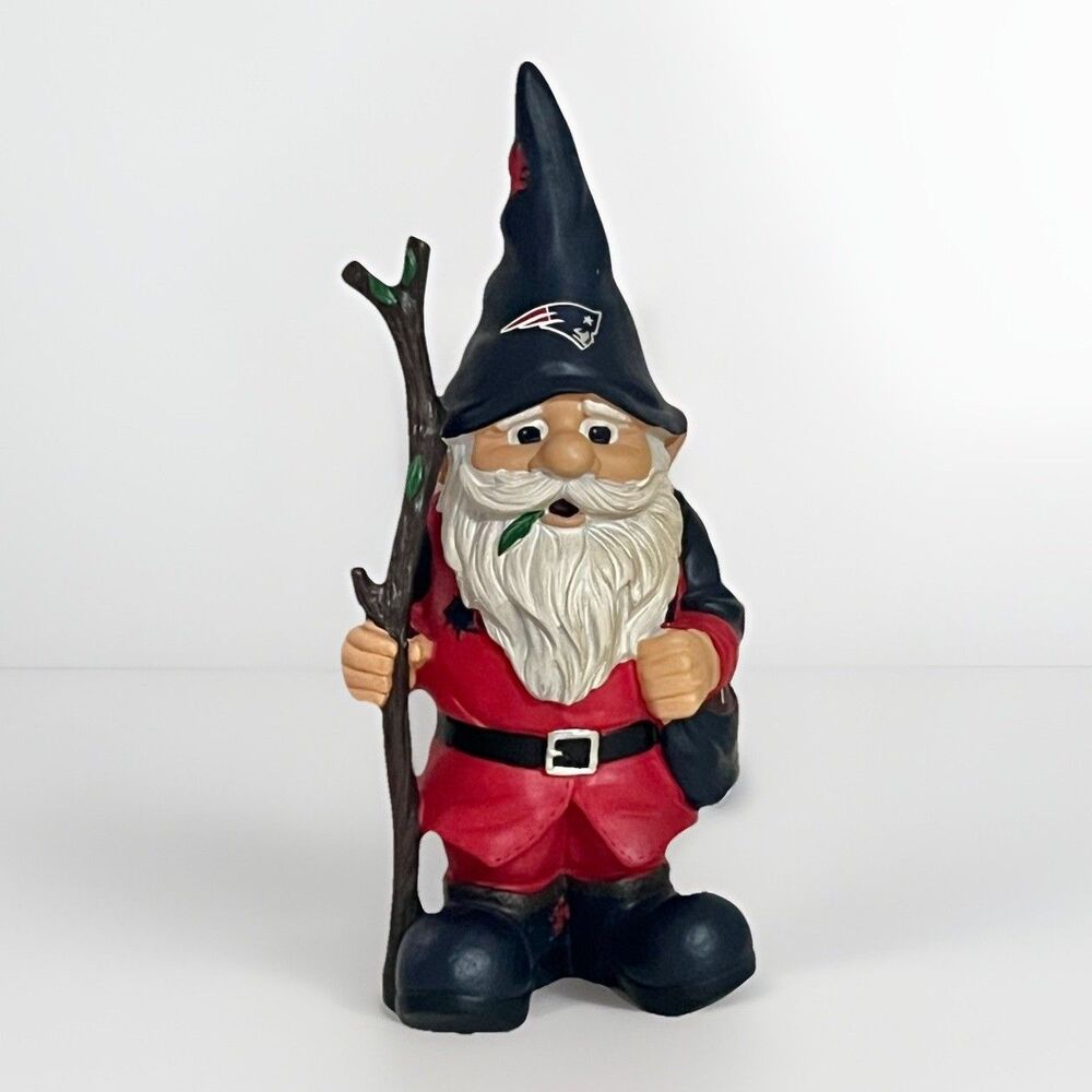 New England Patriots Holding Stick Decorative Garden Gnome 8" NFL Home Yard
